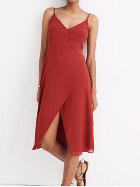 Madewell Side Button Wrap Cami Dress in Rust